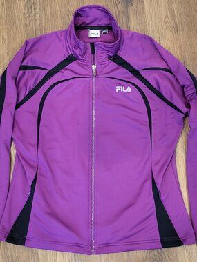 FILA Sport Purple Black Full Zip Athletic Track Jacket Womens XL